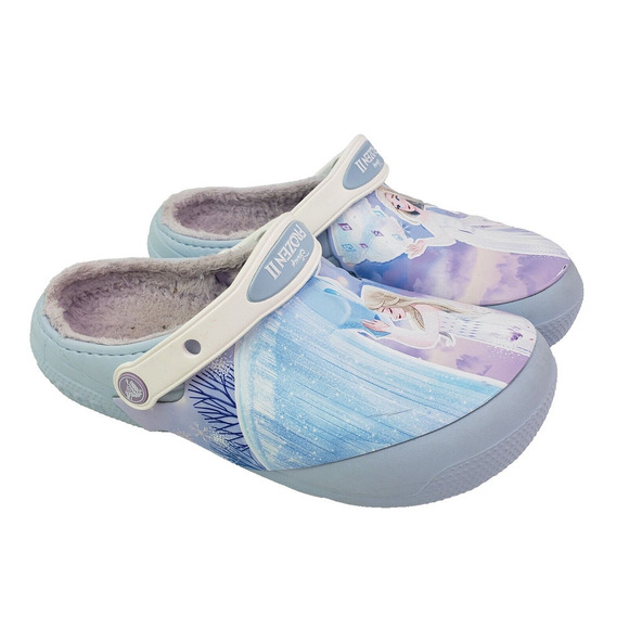 Crocs Fun Lab Kids Size J3 Mineral Blue Frozen II Disney Lined Clog Shoes - Picture 1 of 12